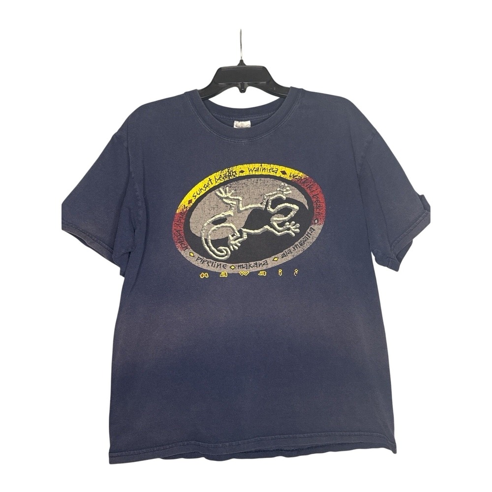 Hawaii Gecko Surf T Shirt Mens Large Blue Pipeline Waikiki Sunset Beach